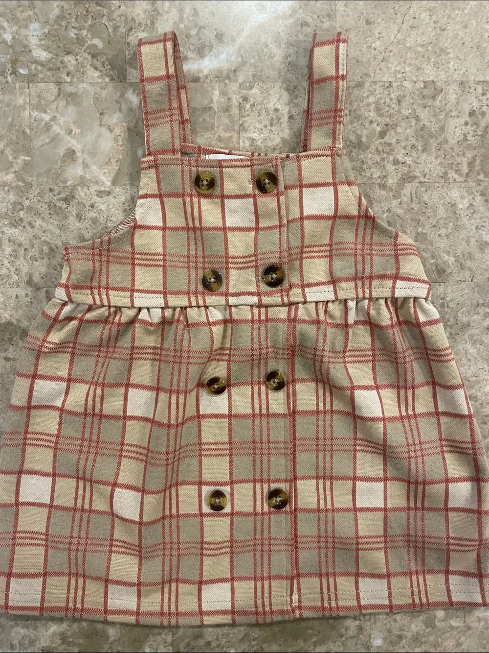 Baby Fall Gear Rachel Zoe Beige and Red Plaid Pinafore dress